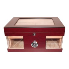 Humidor - Bordeauxrot, Glasdeckel, spanischer Zeder, für 80 Zigarren