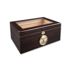 Humidor - Ebenholz-braun, Glasdeckel, spanischer Zeder, für 60 Zigarren