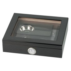 Humidor mit GeschenkSet - Schwarz, Carbon, Glasdeckel, spanischer Zeder, für 20 Zigarren