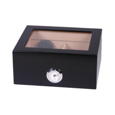 Humidor - Schwarz matt, Glasdeckel, spanischer Zeder, für 30 Zigarren