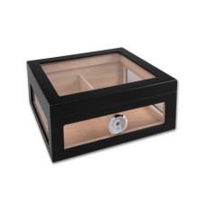 Humidor - schwarz matt, spanischer Zeder, mit Glasdeckel, für 60 Zigarren