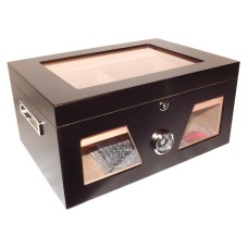 Humidor - Schwarz matt, Glasdeckel, spanischer Zeder, für 80 Zigarren