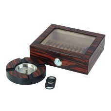 Humidor - Luxury Rotbraun, gestreifte, spanischer Zeder, für 30 Zigarren + Geschenkset