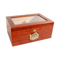 Humidor - braun, mit Glasdeckel, spanischer Zeder, für 80 Zigarren