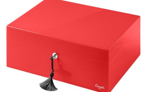 Caseti Paris Humidor, spanischer Zeder, für 80 Zigarren - Rot, Hochglanz lackiert