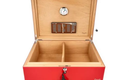 Caseti Paris Humidor, spanischer Zeder, für 80 Zigarren - Rot, Hochglanz lackiert