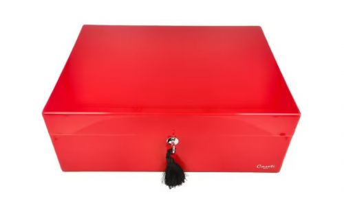 Caseti Paris Humidor, spanischer Zeder, für 80 Zigarren - Rot, Hochglanz lackiert