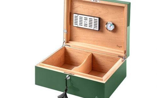 Caseti Paris Humidor, spanischer Zeder, für 80 Zigarren - Grün, Hochglanz lackiert
