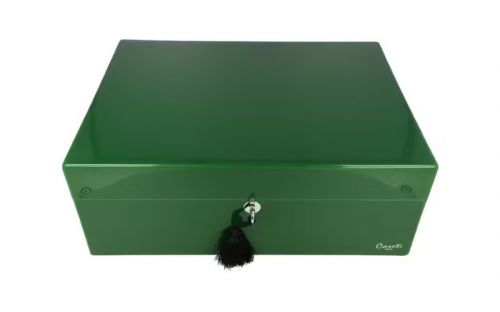 Caseti Paris Humidor, spanischer Zeder, für 80 Zigarren - Grün, Hochglanz lackiert