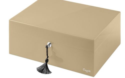 Caseti Paris Humidor, spanischer Zeder, für 80 Zigarren - Beige, Hochglanz lackiert