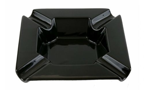 Zigarren-Aschenbecher für 4 Zigarren - Großformat, schwarze Keramik (22x22x5cm)