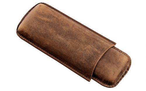 Zigarrenetui 2er Robusto - Büffelleder, antikbraun (17cm)