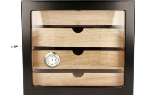Humidorschrank für 80 Zigarren, spanischer Zeder, 4 Schubladen, Glastür - schwarz, Angelo