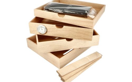 Humidorschrank für 80 Zigarren, spanischer Zeder, 4 Schubladen, Glastür - schwarz, Angelo