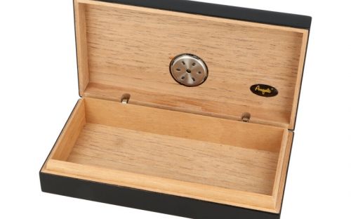 Reisehumidor für 15 Zigarren, spanischer Zeder (20x11x5cm) - schwarz, Angelo