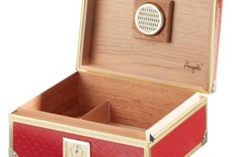 Humidor für 40 Zigarren, Zigarrenkistehalter aus spanischem Zedernholz, mit Befeuchter, Hygrometer - rot, mit goldfarbenem Metallrahmen, Angelo