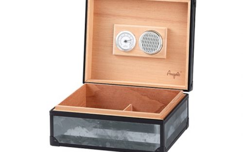 Humidor für 40 Zigarren, spanischer Zedernholz mit Metallrahmen, Befeuchter, Hygrometer - grau, Angelo
