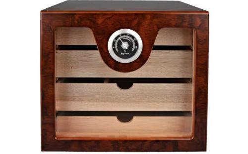 Humidorschrank für 80 Zigarren, 4 Schubladen, externer Hygrometer, Glastür - braun, Angelo