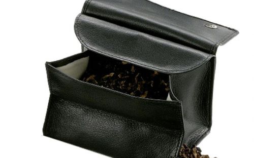 Pfeifentabak Beutel - schwarz, Leder (11x7,5cm)