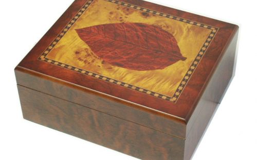 Humidor - Braun, Tabakblatt-dekor, spanischer Zeder, für 40 Zigarren