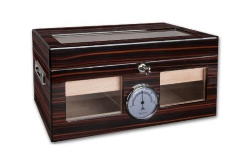 Humidor - Ebenholz-braun, Glasdeckel, spanischer Zeder, für 100 Zigarren