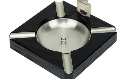 Zigarren Aschenbecher - für 4 Zigarren, schwarz + Zigarrenabschneider
