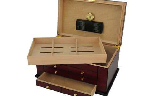 Humidor - Luxury, für 80 Zigarren, spanischer Zeder mit Schublade - Cherry, Achenty!