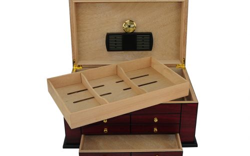 Humidor - Luxury, für 80 Zigarren, spanischer Zeder mit Schublade - Cherry, Achenty!
