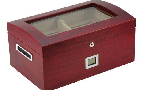 Gastrohumidor mit gewölbtem Glasdeckel, für 80 Zigarren, spanischer Zeder,  Befeuchter und digital Hygrometer - Achenty!