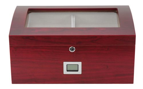 Gastrohumidor mit gewölbtem Glasdeckel, für 80 Zigarren, spanischer Zeder,  Befeuchter und digital Hygrometer - Achenty!