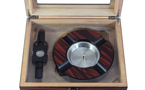 Humidor - Luxury Rotbraun, gestreifte, spanischer Zeder, für 30 Zigarren + Geschenkset