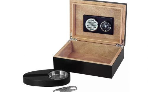 Humidor mit GeschenkSet - schwarz, spanischer Zeder, für 30 Zigarren - Achenty!