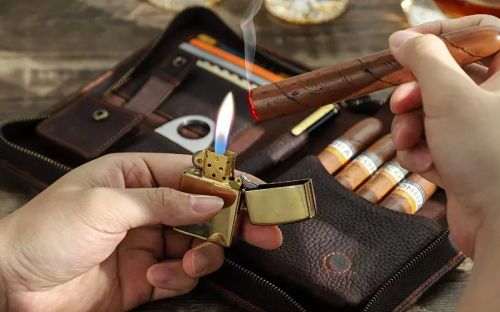 Reisetasche mit Zigarrenetui - echtes Leder, kaffeefarben