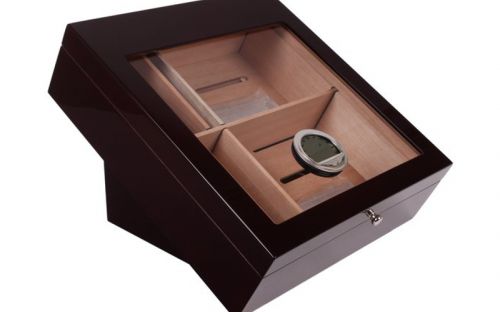 Humidor - Schwarz matt, Glasdeckel, spanischer Zeder, für 80 Zigarren