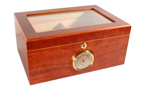 Humidor - braun, mit Glasdeckel, spanischer Zeder, für 80 Zigarren