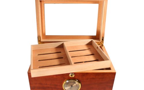 Humidor - braun, mit Glasdeckel, spanischer Zeder, für 80 Zigarren