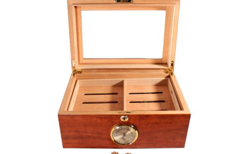 Humidor - braun, mit Glasdeckel, spanischer Zeder, für 80 Zigarren