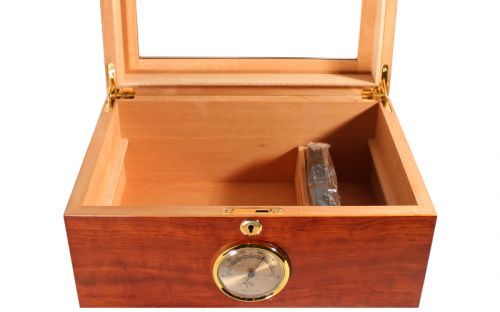 Humidor - braun, mit Glasdeckel, spanischer Zeder, für 80 Zigarren