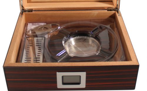 Humidor mit GeschenkSet - schwarz-braun, spanischer Zeder, für 30 Zigarren