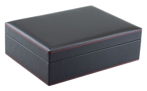 Humidor mit GeschenkSet - mit schwarzem Kunstlederbezug, spanischer Zeder, für 30 Zigarren - Achenty!