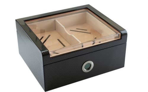 Gastrohumidor für 80 Zigarren, Zigarrenbehalter mit Acryldeckel, aus spanischem Zedernholz, Befeuchter und Hygrometer - Carbon