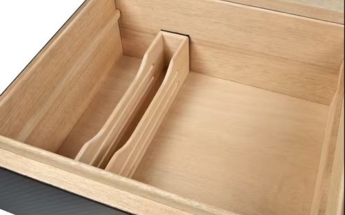 Gastrohumidor für 80 Zigarren, Zigarrenbehalter mit Acryldeckel, aus spanischem Zedernholz, Befeuchter und Hygrometer - Carbon