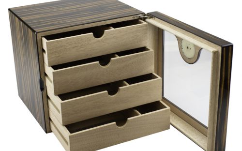 Humidorschrank - Glastür, spanischer Zeder, für 80 Zigarren - Makassar, Achenty