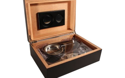 Humidor mit GeschenkSet - matt Schwarz, spanischer Zeder, für 30 Zigarren - Achenty!