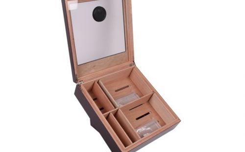 Humidor - Schwarz matt, Glasdeckel, spanischer Zeder, für 80 Zigarren