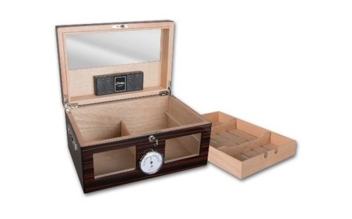 Humidor - Ebenholz-braun, Glasdeckel, spanischer Zeder, für 100 Zigarren