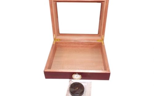 Humidor - Bordeauxrot, Glasdeckel, spanischer Zeder, für 30 Zigarren