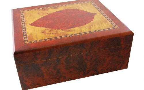 Humidor - Braun, Tabakblatt-dekor, spanischer Zeder, für 40 Zigarren