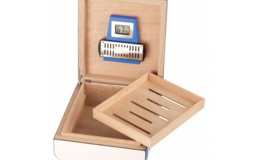 Humidor - Passatore, Blau/weiß, spanischer Zeder, für 40 Zigarren