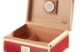 Humidor für 40 Zigarren, Zigarrenkistehalter aus spanischem Zedernholz, mit Befeuchter, Hygrometer - rot, mit goldfarbenem Metallrahmen, Angelo